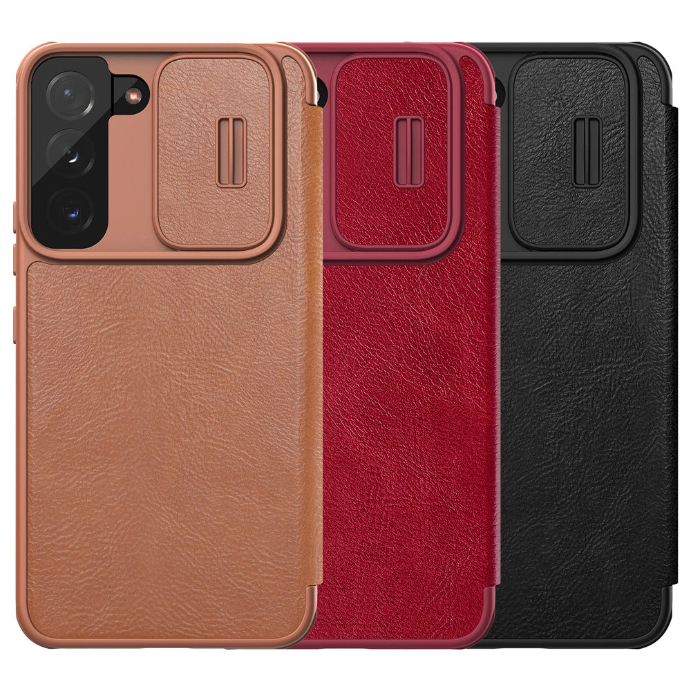 Nillkin Qin læder Pro Case Case for Samsung Galaxy S22 + (S22 Plus) Kamera beskytter Holster Cover Flip Case sort
