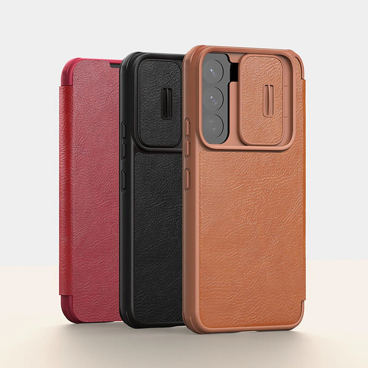 Nillkin Qin læder Pro Case Case for Samsung Galaxy S22 + (S22 Plus) Kamera beskytter Holster Cover Flip Case sort