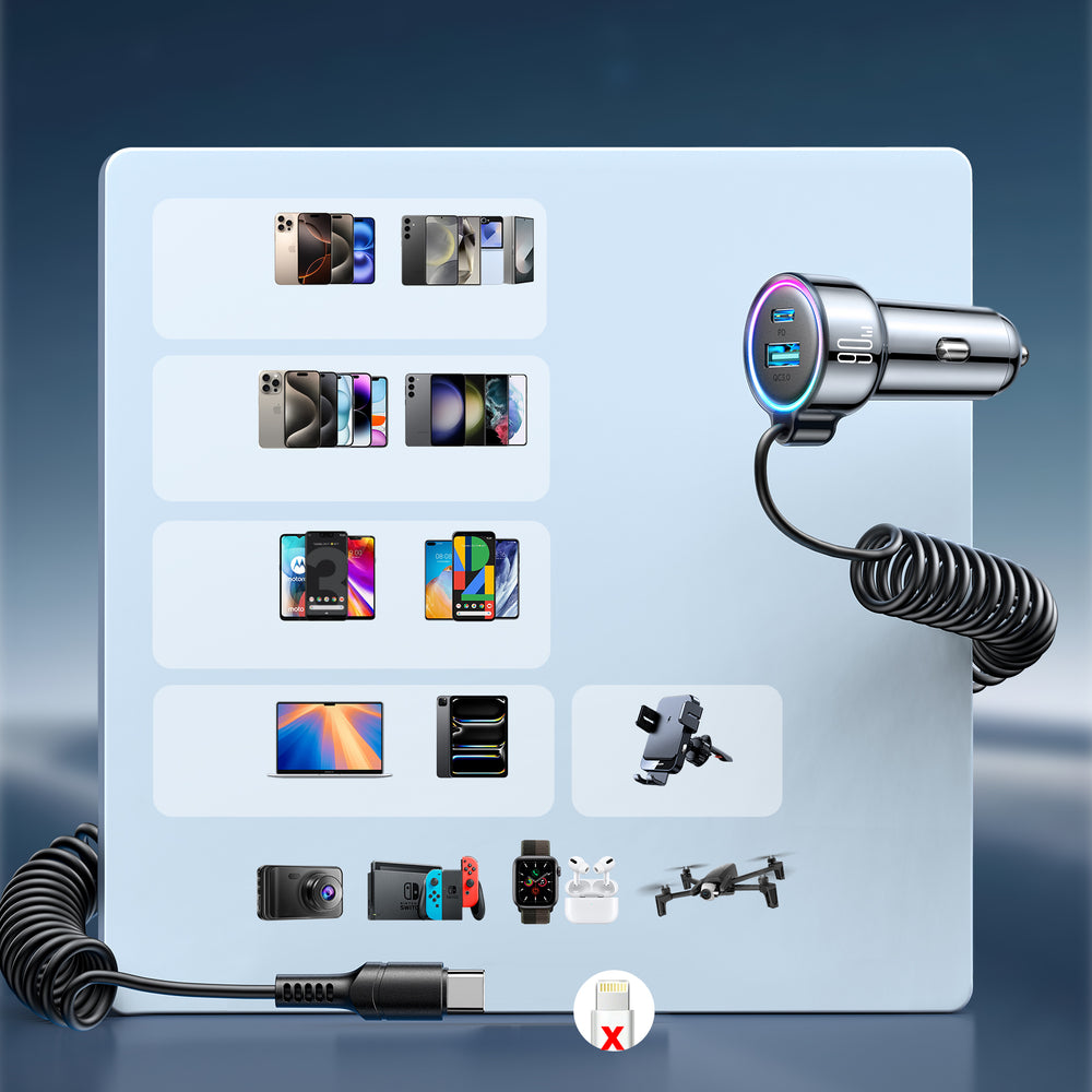 Joyroom JR-CL07 72W 3in1 Biloplader med 1,6m USB-C-kabel Sort