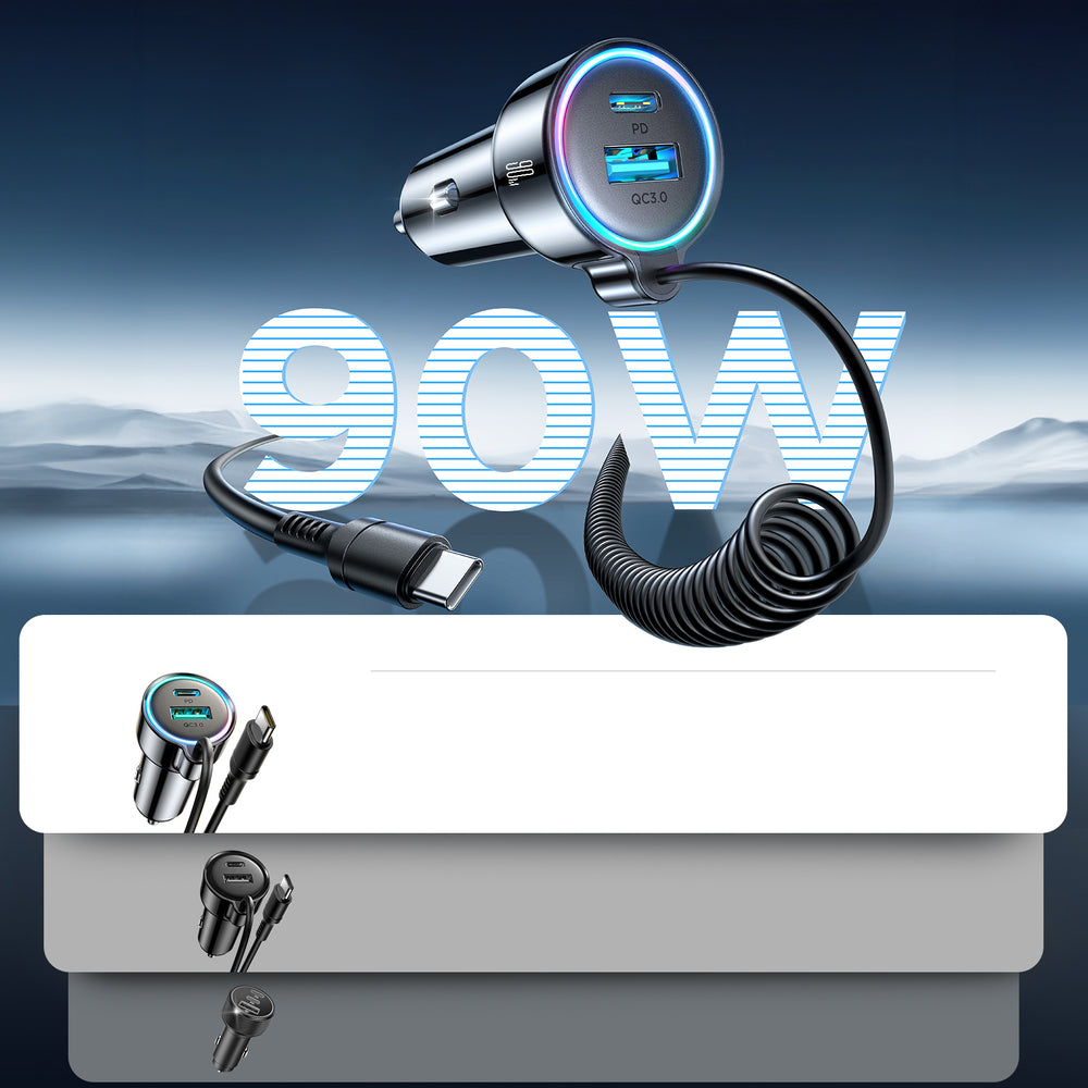 Joyroom JR-CL07 72W 3in1 Biloplader med 1,6m USB-C-kabel Sort