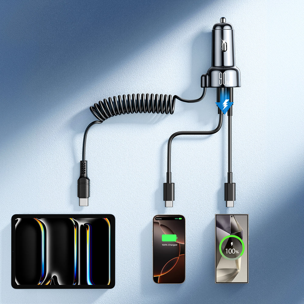 Joyroom JR-CL07 72W 3in1 Biloplader med 1,6m USB-C-kabel Sort