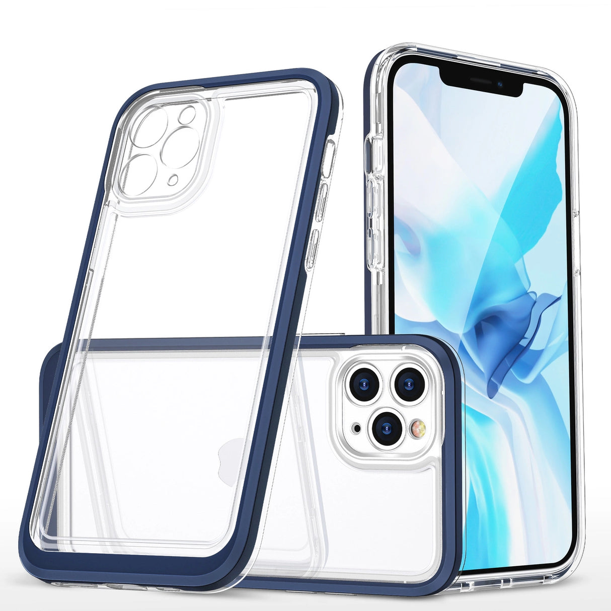 Klar 3in1 case til iPhone 11 Pro Max blå ramme gel cover