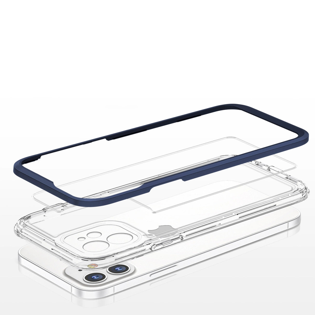 Klar 3in1 case til iPhone 12 blå ramme gel cover