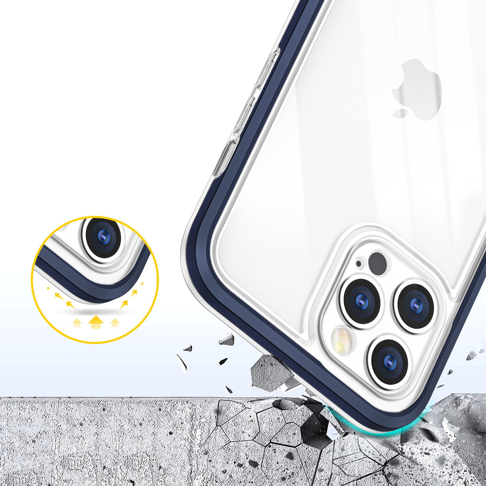 Gennemsigtige 3in1 case til iPhone 12 Pro blå ramme gel cover