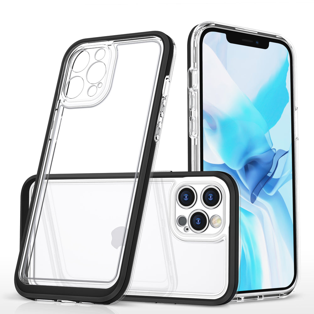 Gennemsigtige 3in1 case til iPhone 12 Pro Max case gel cover med ramme sort