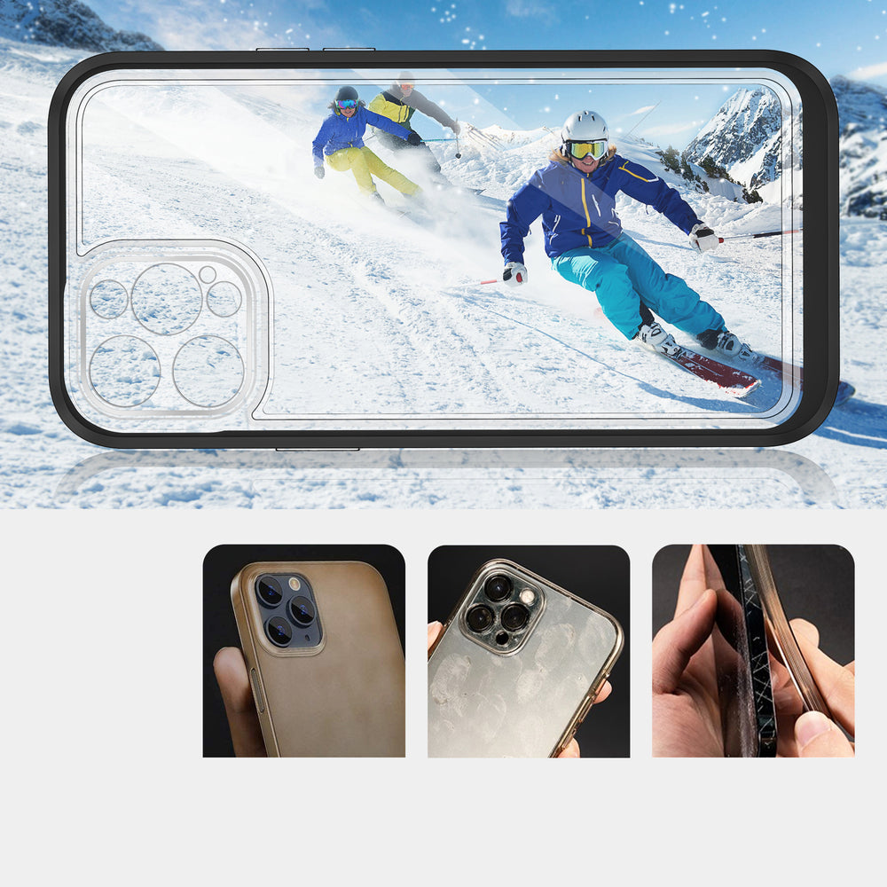 Gennemsigtige 3in1 case til iPhone 12 Pro Max case gel cover med ramme sort