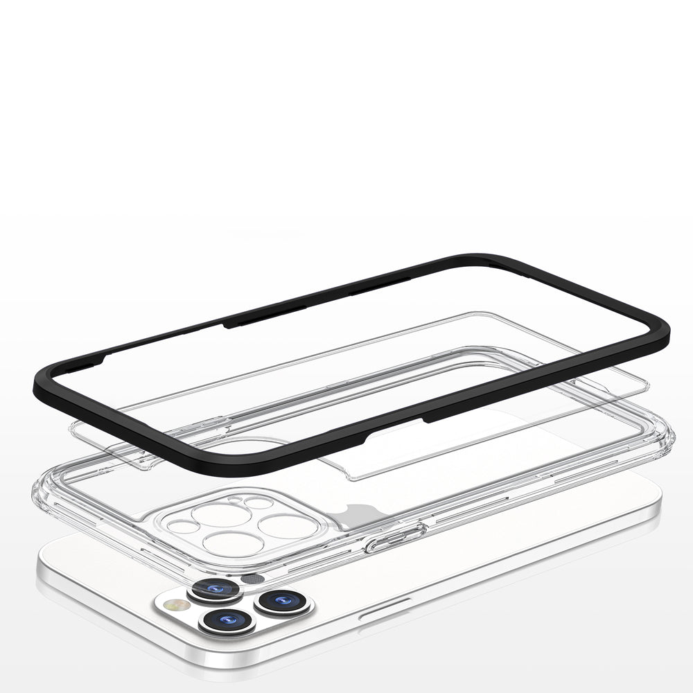 Gennemsigtige 3in1 case til iPhone 12 Pro Max case gel cover med ramme sort