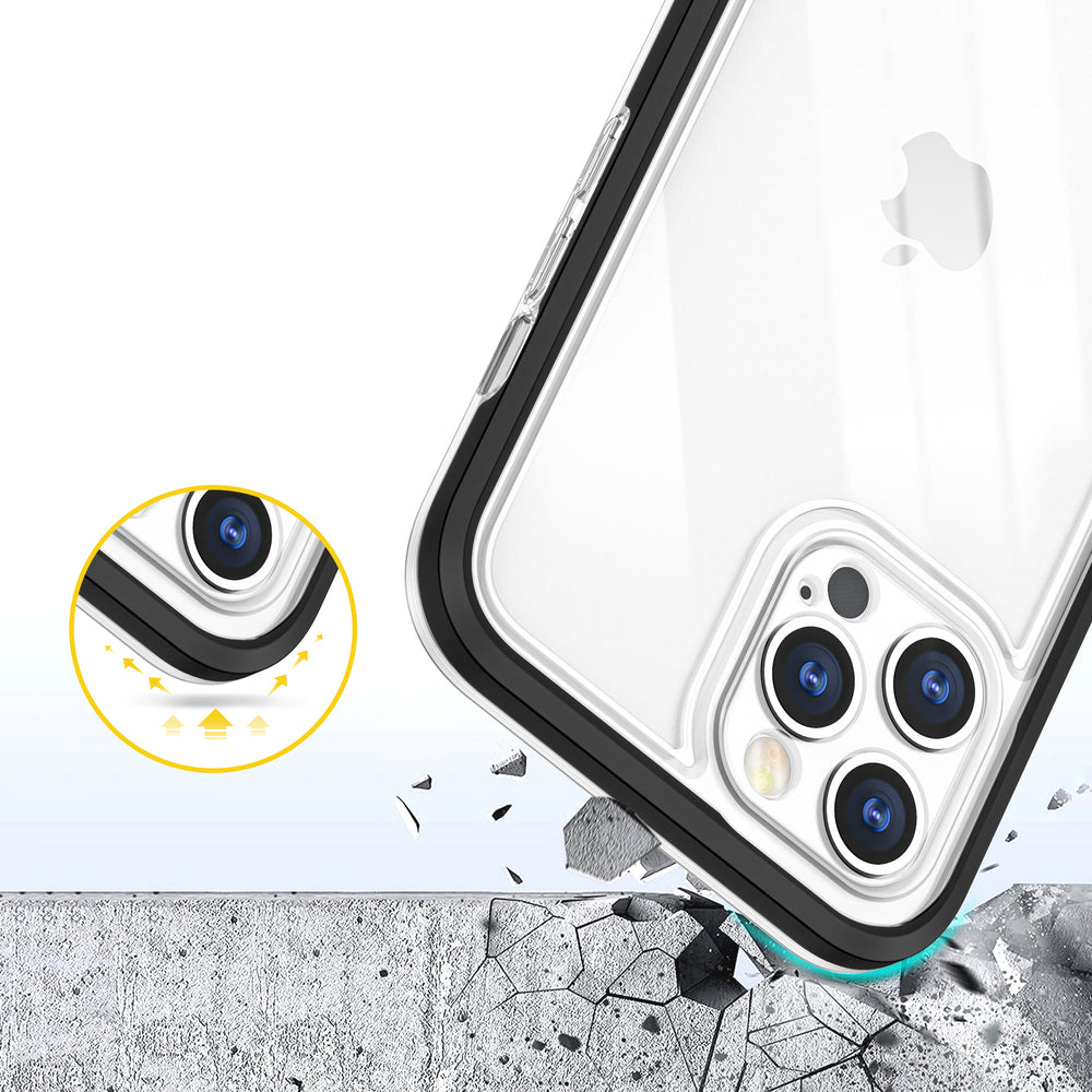 Gennemsigtige 3in1 case til iPhone 12 Pro Max case gel cover med ramme sort