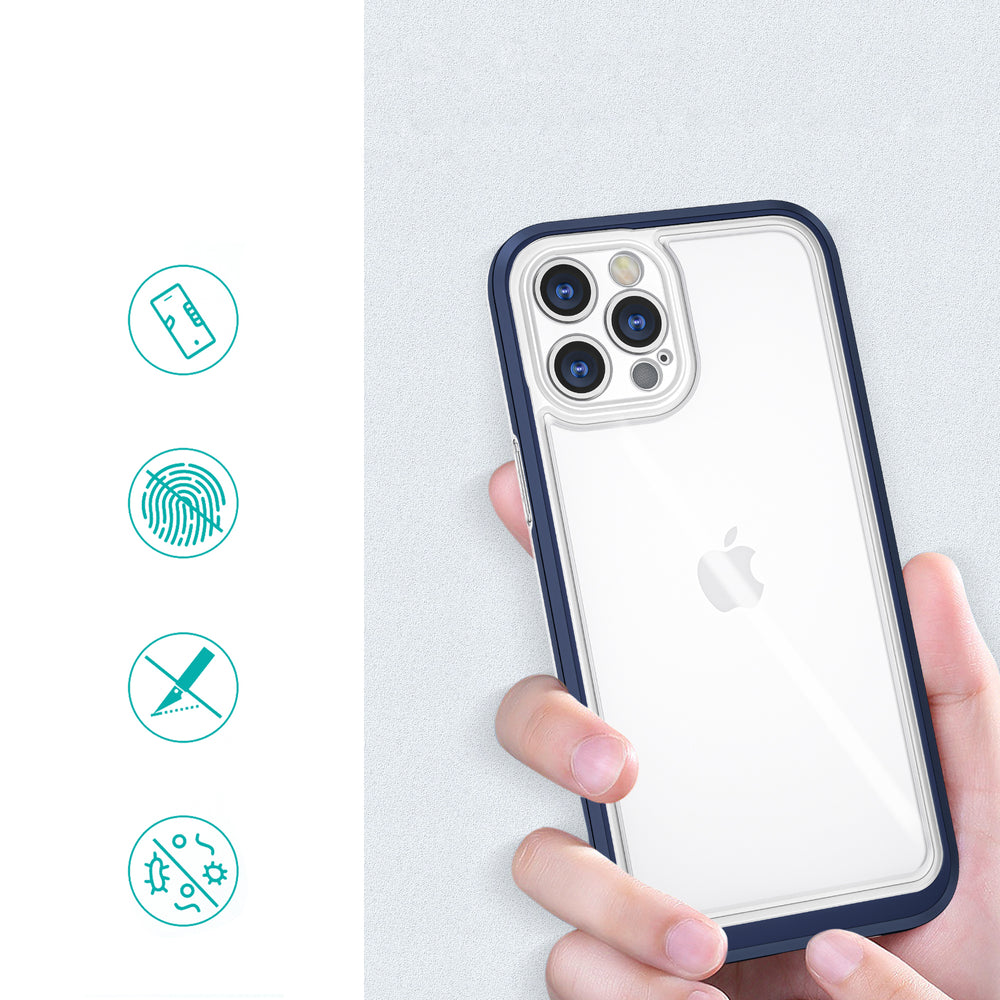 Gennemsigtige 3in1 case til iPhone 12 Pro Max blå ramme gel cover