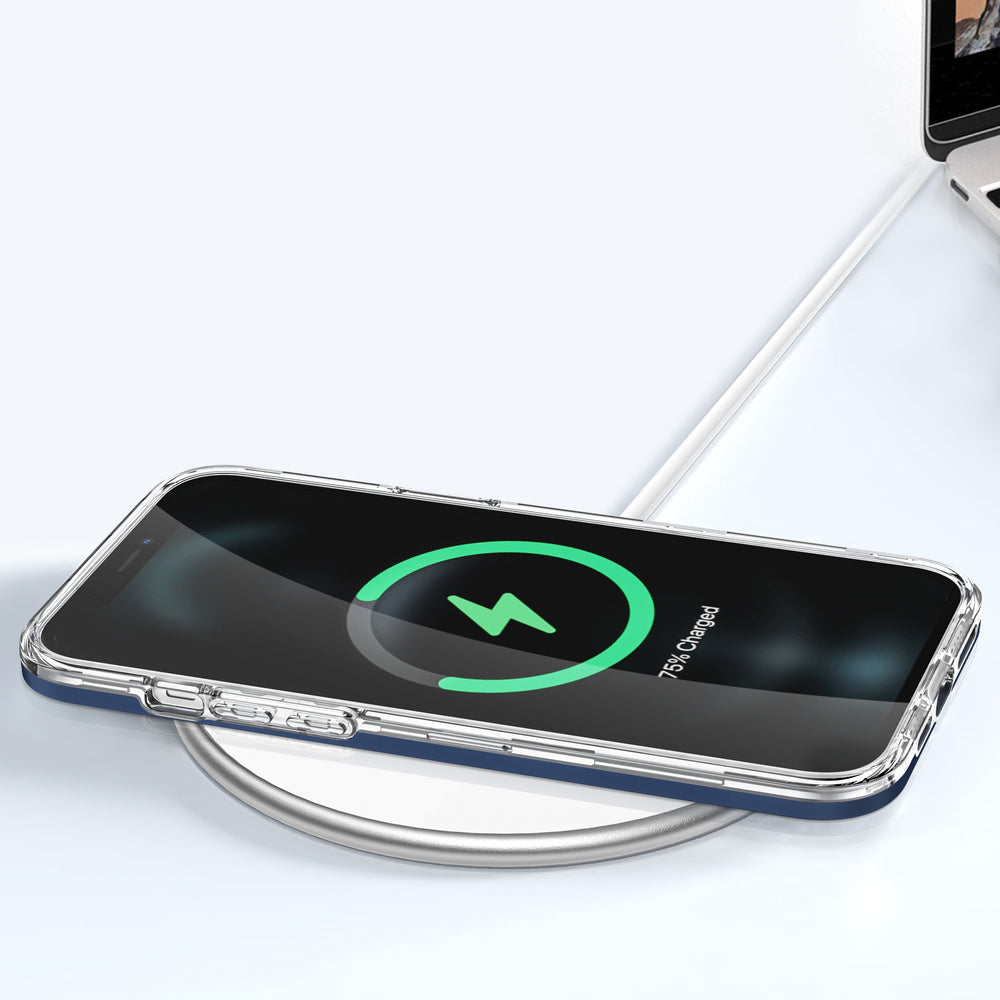 Gennemsigtige 3in1 case til iPhone 12 Pro Max blå ramme gel cover