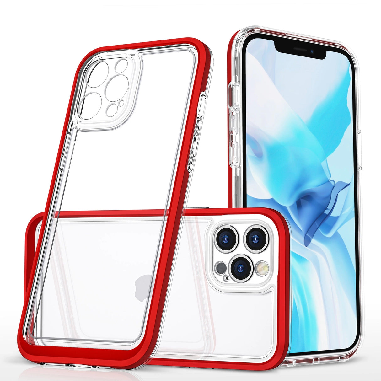 Klar 3in1 Case til iPhone 12 Pro Max Frame Cover Gel Red
