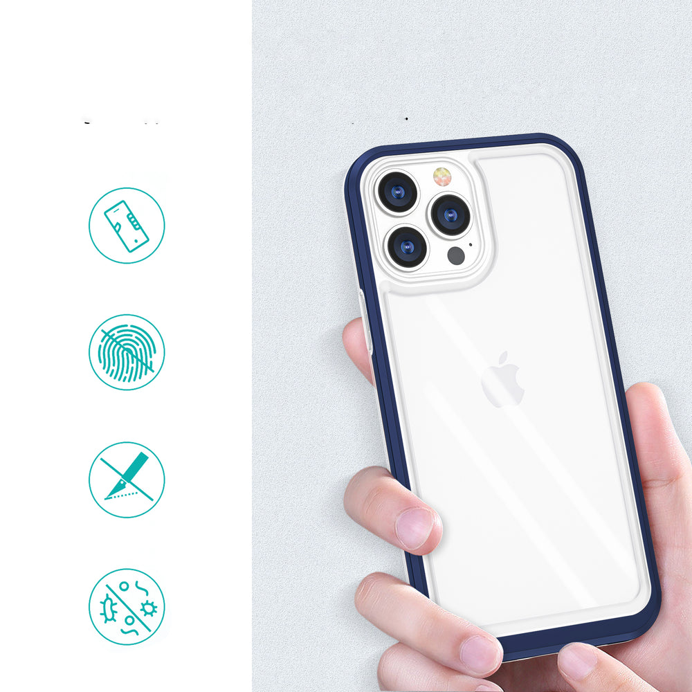 Gennemsigtige 3in1 case til iPhone 13 Pro blå ramme gel cover