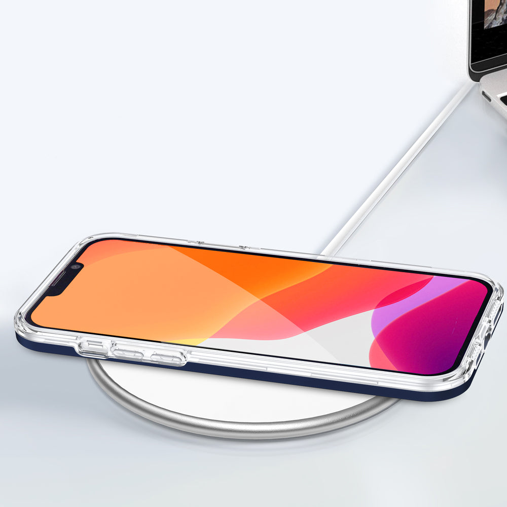 Gennemsigtige 3in1 case til iPhone 13 Pro blå ramme gel cover