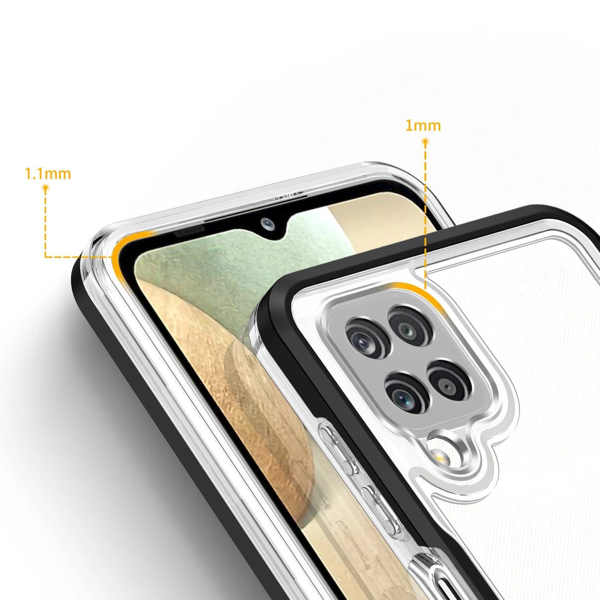 Clear 3in1 Case til Samsung Galaxy A22 4G Frame Gel Cover sort