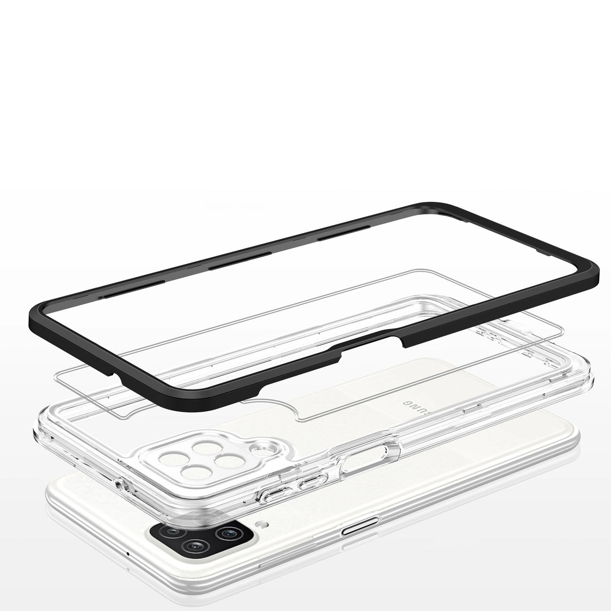 Clear 3in1 Case til Samsung Galaxy A22 4G Frame Gel Cover sort