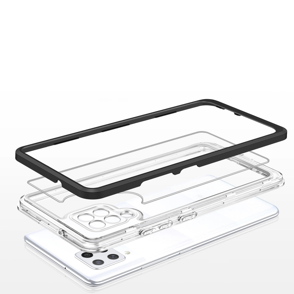 Clear 3in1 Case til Samsung Galaxy A42 5G Frame Gel Cover sort