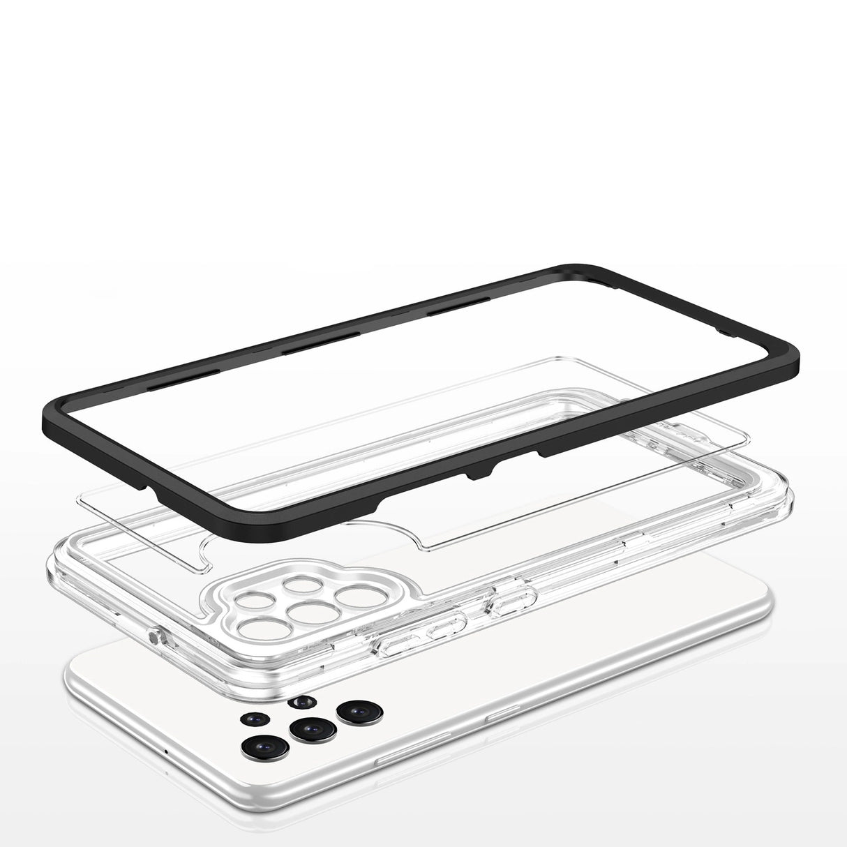 Clear 3in1 Case til Samsung Galaxy A72 4G Frame Gel Cover sort