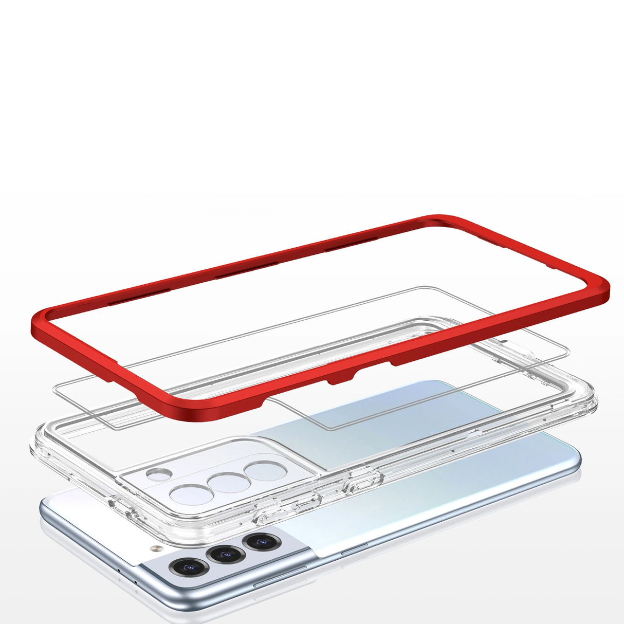 Clear 3in1 Case til Samsung Galaxy S21 + 5G (S21 Plus 5G) Frame Gel Cover Red