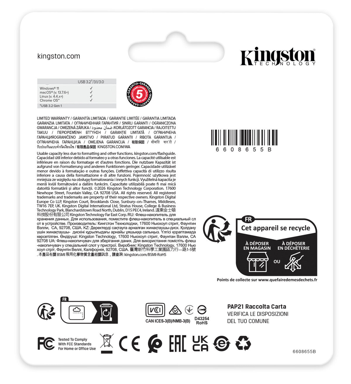 Kingston Technology DataTraveler Kyson USB-nøgle 64 GB USB Type-A 3.2 Gen 1 (3.1 Gen 1) Rustfrit stål
