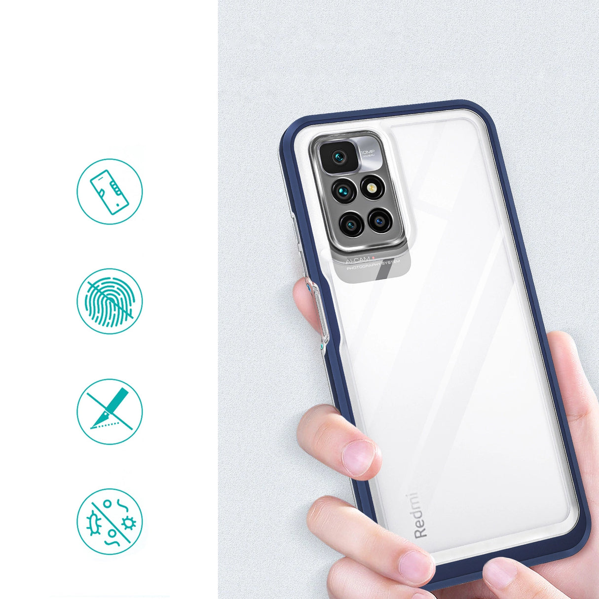 Klar 3in1 Case til Xiaomi Redmi 10 Frame Gel Cover Blå