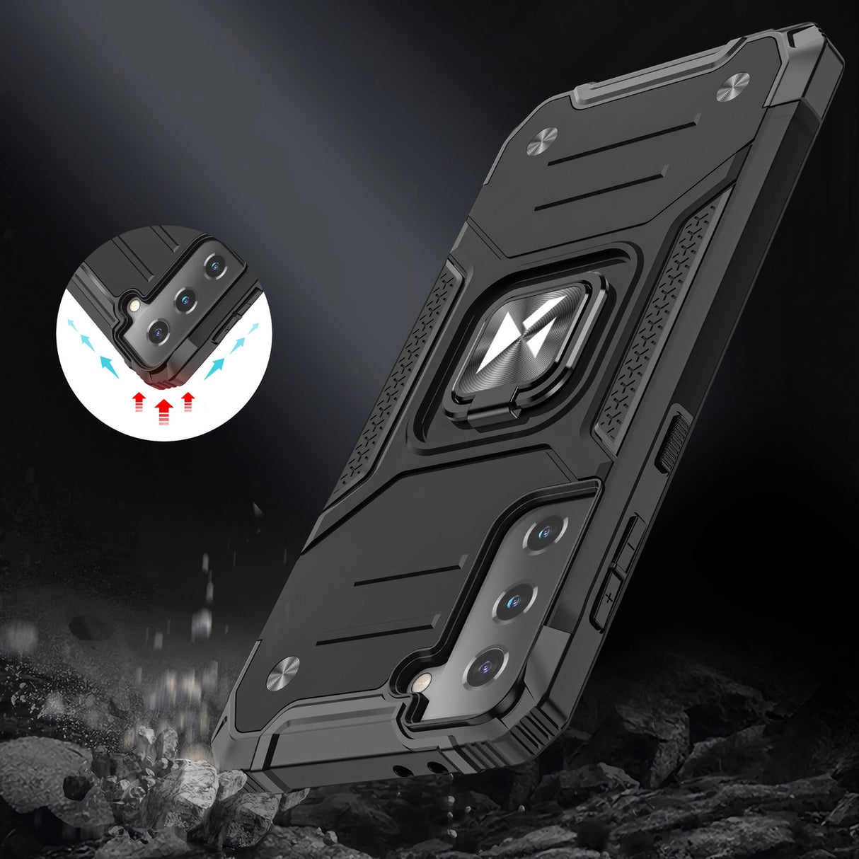 Wozinsky Ring Armor Tough Hybrid Case Cover + Magnetisk Mount til Samsung Galaxy S22 + (S22 Plus) Sort