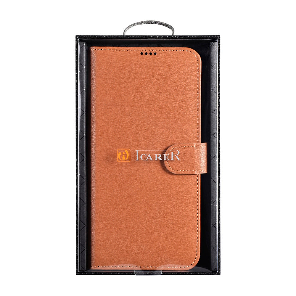 iCarer Haitang Læder Wallet Case Læder Case til Samsung Galaxy S22 + (S22 Plus) Wallet Housing Cover Brown (AKSM05BN)
