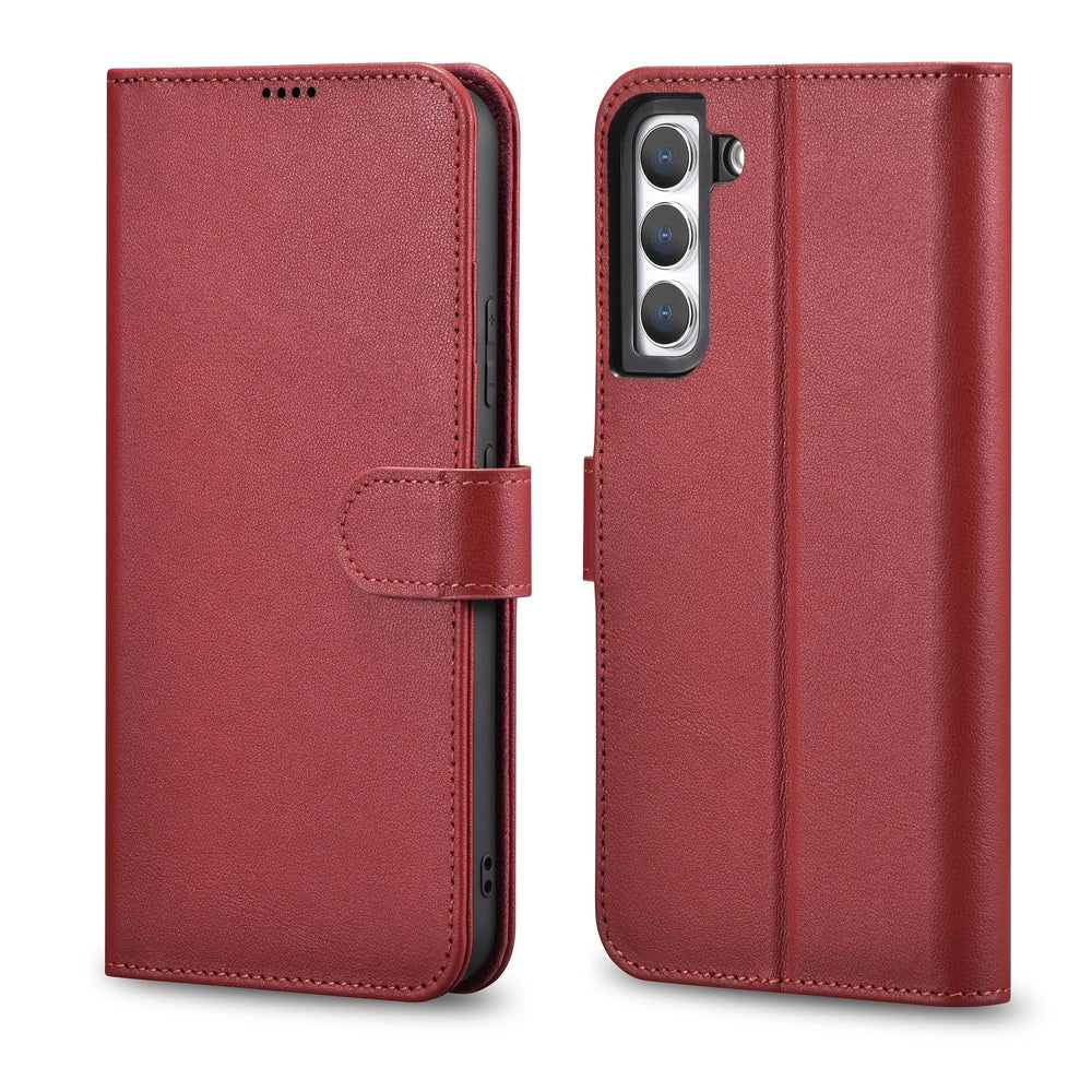 iCarer Haitang Læder Wallet Case Læder Case til Samsung Galaxy S22 + (S22 Plus) Wallet Housing Cover Red (AKSM05RD)