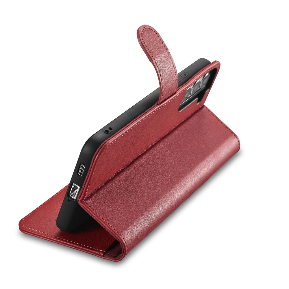 iCarer Haitang Læder Wallet Case Læder Case til Samsung Galaxy S22 + (S22 Plus) Wallet Housing Cover Red (AKSM05RD)
