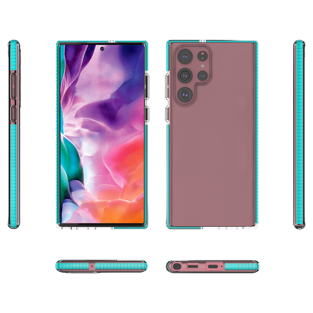 Spring Case cover gel cover med farvet ramme til Samsung Galaxy S22 Ultra lyserød
