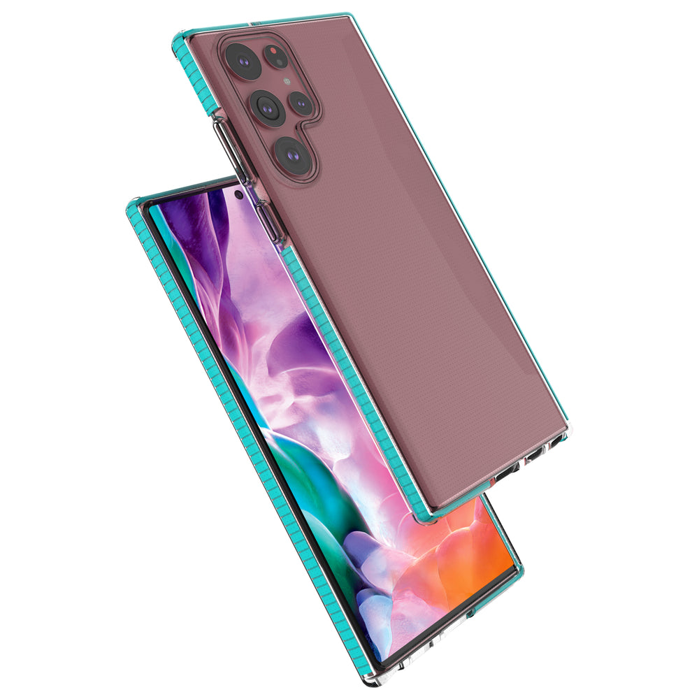 Spring Case cover gel cover med farvet ramme til Samsung Galaxy S22 Ultra lyserød