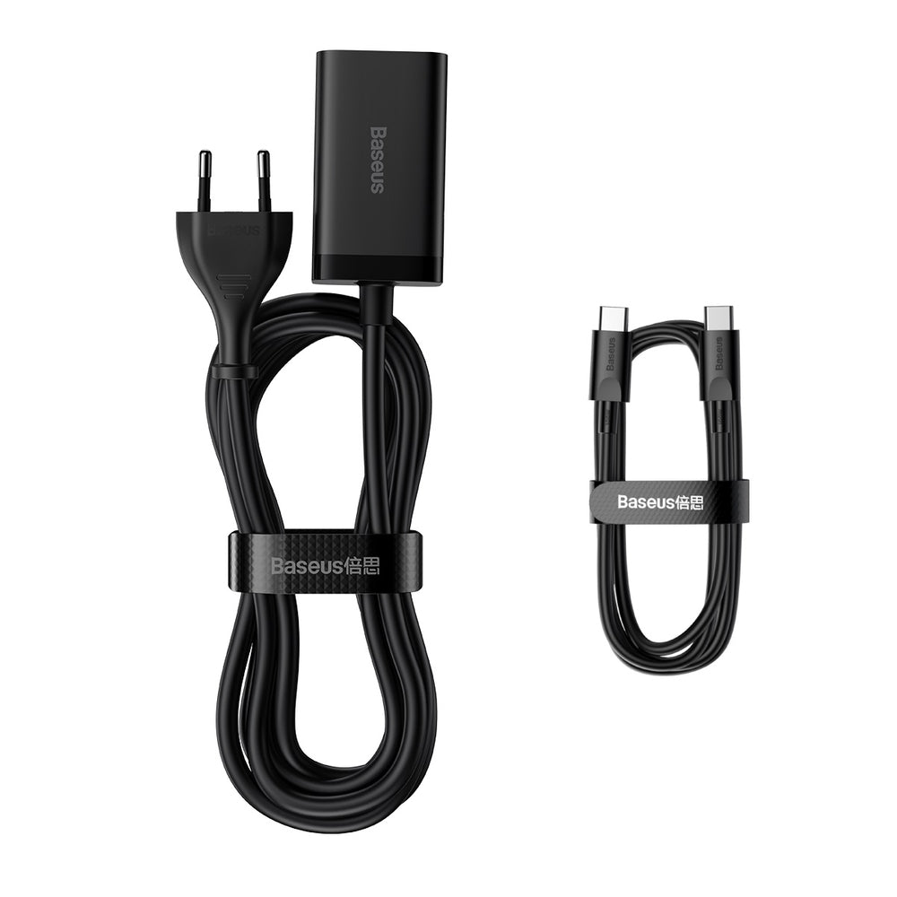 Baseus GaN3 Pro fast charger GaN 2 x USB Type C / 2 x USB 65W PD, QC4.0+, AFC, PPS + cable USB Type C - USB Type C 1m black (CCGP040101)