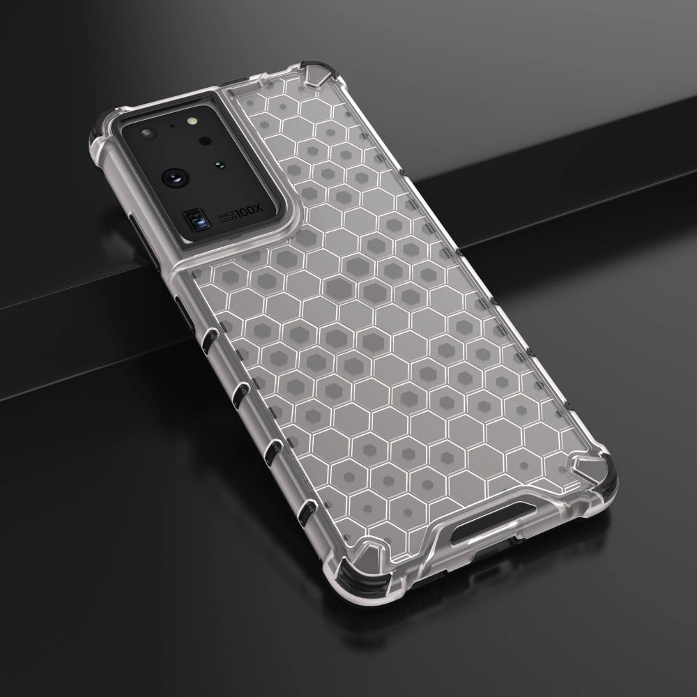 Honeycomb case pansret cover med en gel ramme til Samsung Galaxy S22 Ultra gennemsigtig