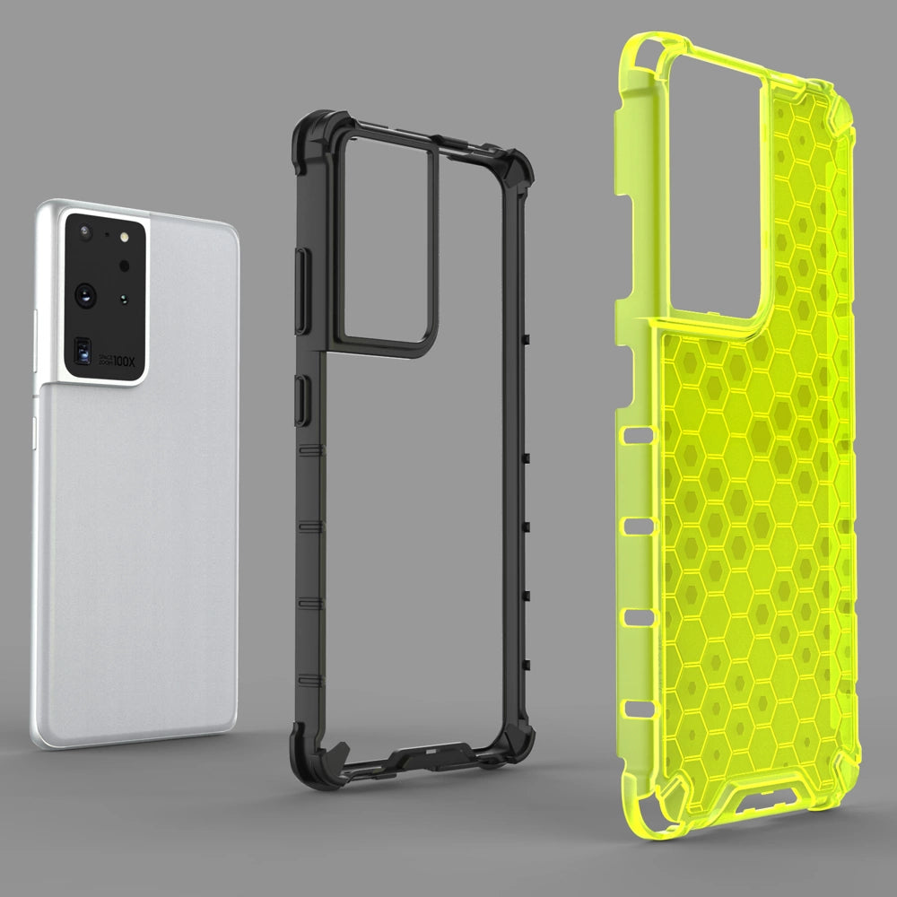 Honeycomb case pansret cover med en gel ramme til Samsung Galaxy S22 Ultra gennemsigtig