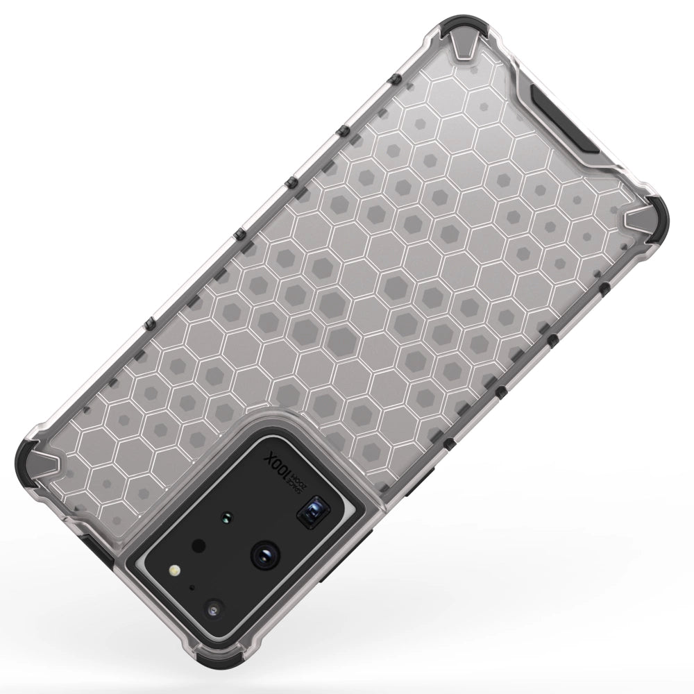 Honeycomb case pansret cover med en gel ramme til Samsung Galaxy S22 Ultra gennemsigtig