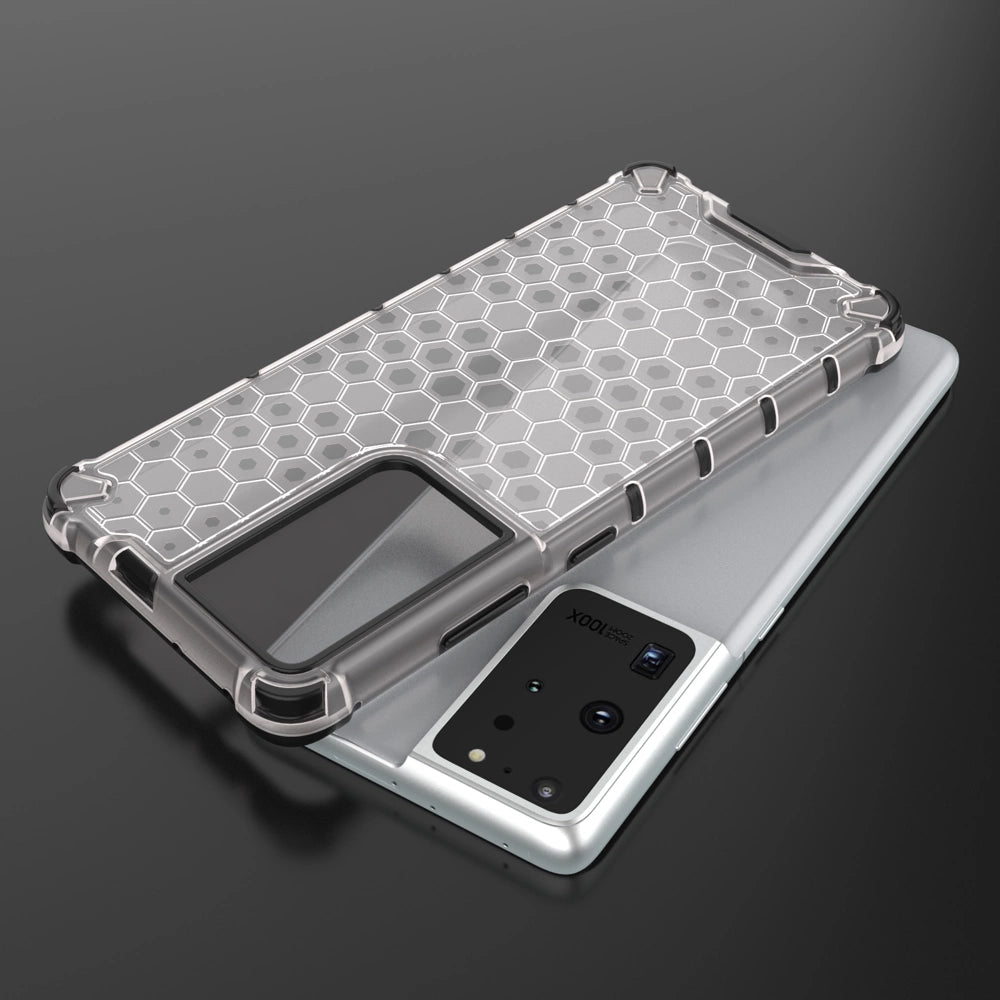 Honeycomb case pansret cover med en gel ramme til Samsung Galaxy S22 Ultra gennemsigtig