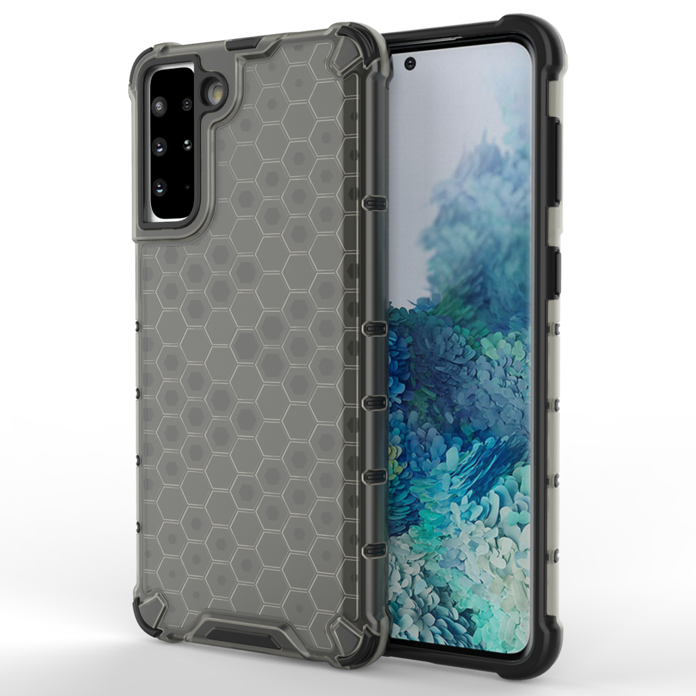 Honeycomb case pansret cover med en gel ramme til Samsung Galaxy S22 + (S22 Plus) sort