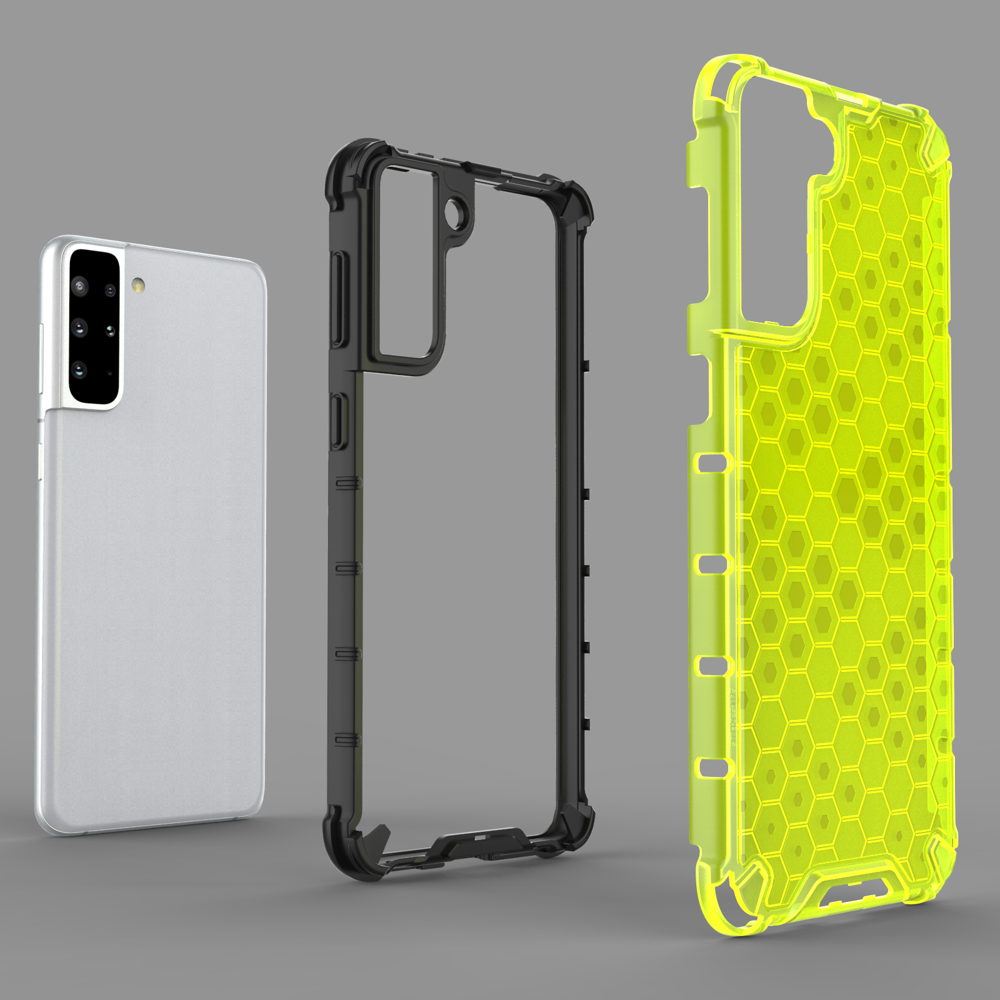 Honeycomb case pansret cover med en gel ramme til Samsung Galaxy S22 + (S22 Plus) sort