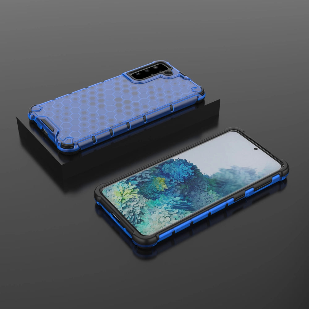 Honeycomb case pansret cover med en gel ramme til Samsung Galaxy S22 + (S22 Plus) blå