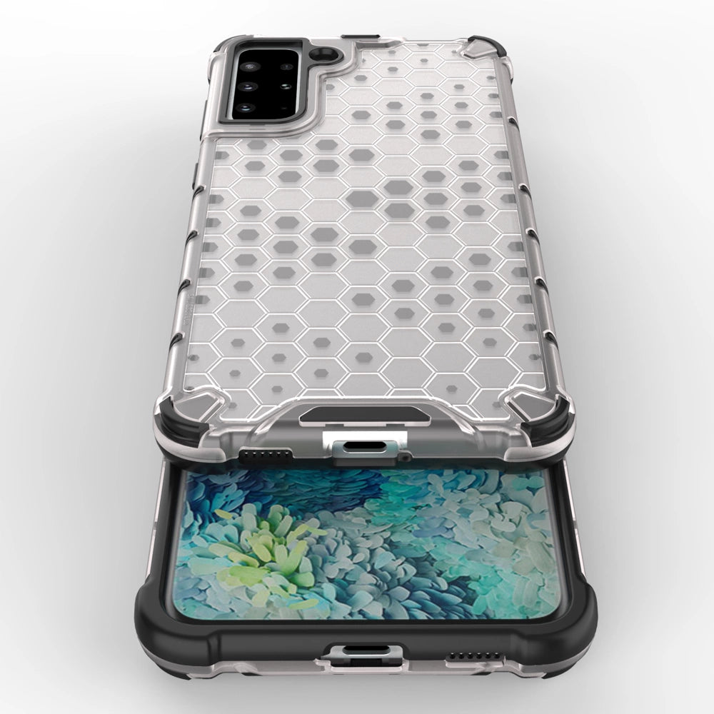 Honeycomb case pansret cover med en gel ramme til Samsung Galaxy S22 + (S22 Plus) gennemsigtig
