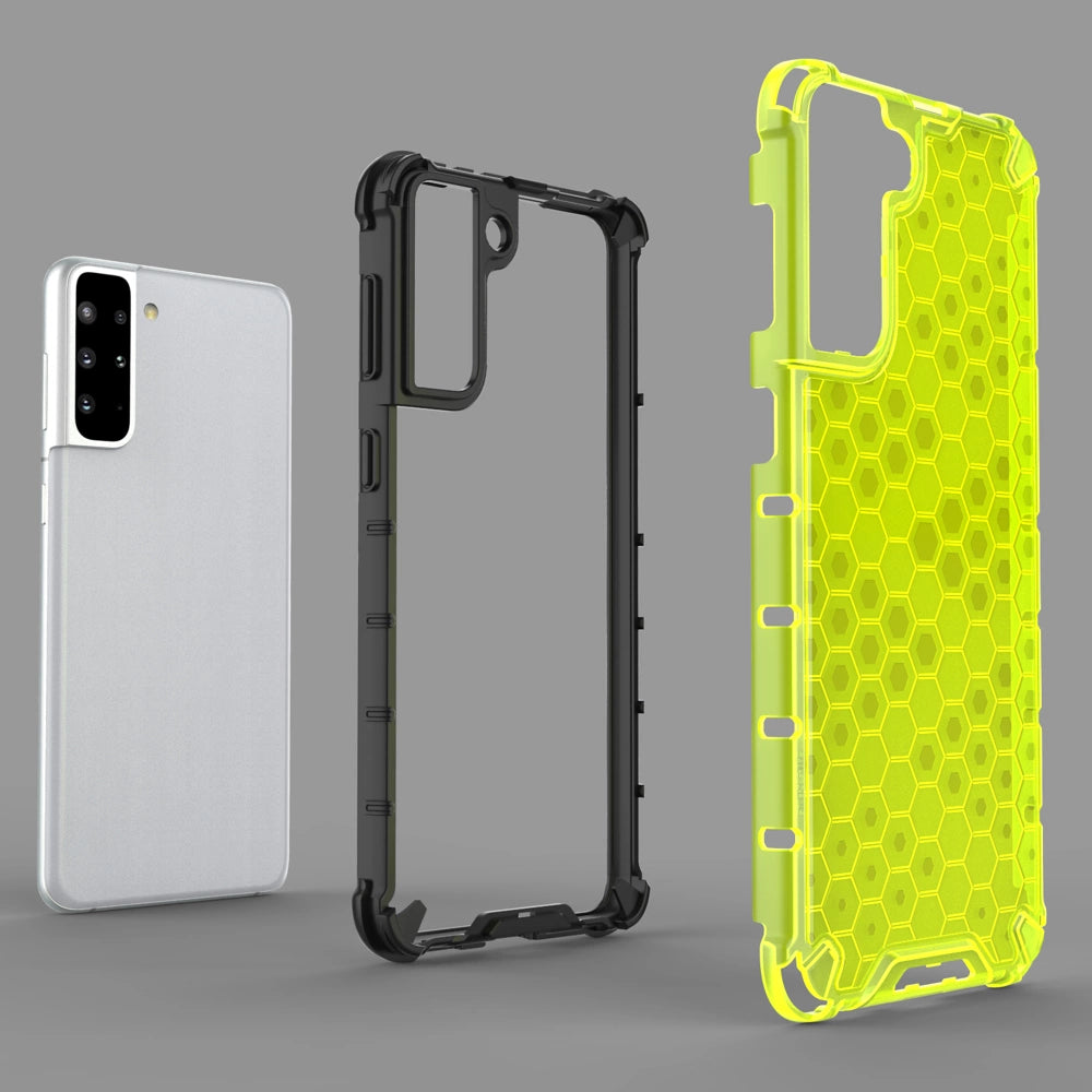 Honeycomb case pansret cover med en gel ramme til Samsung Galaxy S22 blå