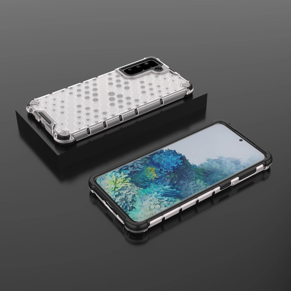 Honeycomb case pansret cover med en gel ramme til Samsung Galaxy S22 gennemsigtig