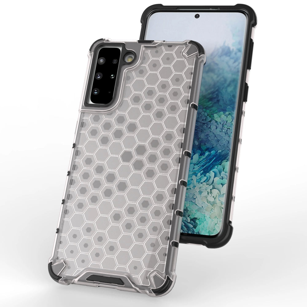 Honeycomb case pansret cover med en gel ramme til Samsung Galaxy S22 gennemsigtig