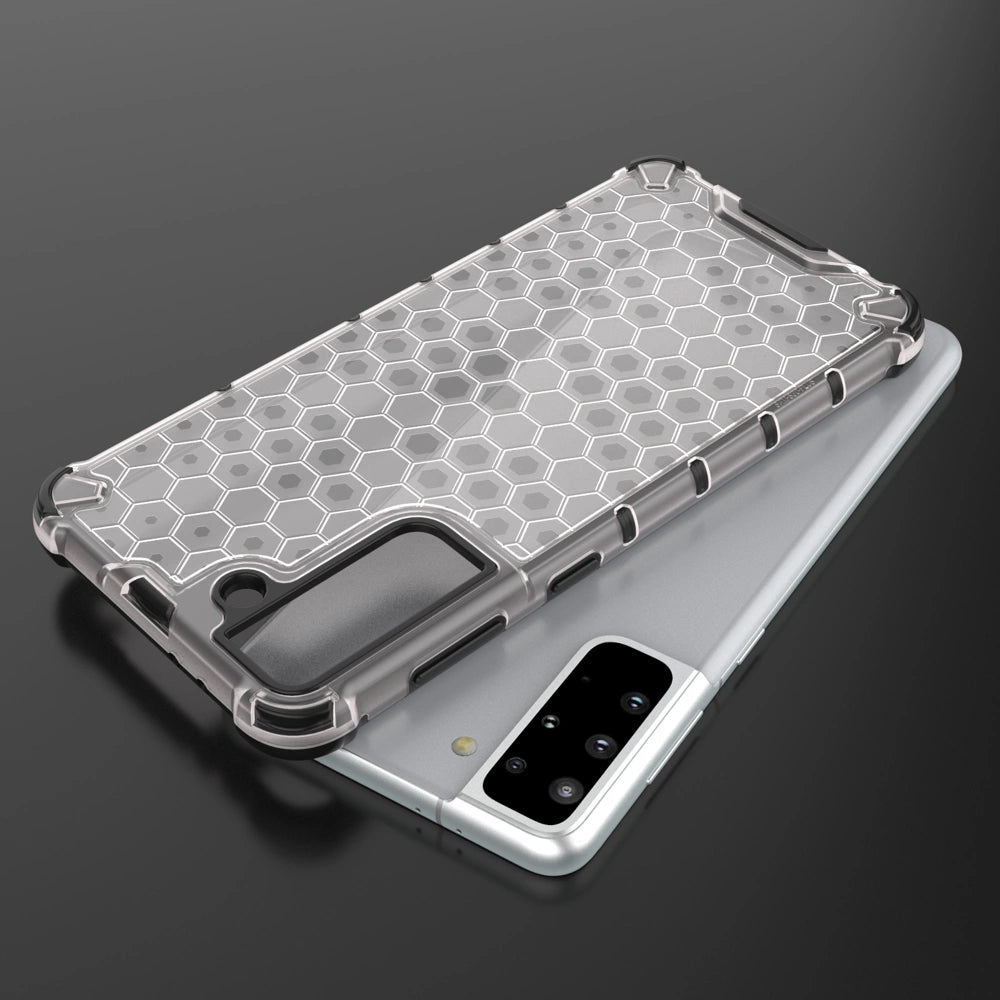 Honeycomb case pansret cover med en gel ramme til Samsung Galaxy S22 gennemsigtig