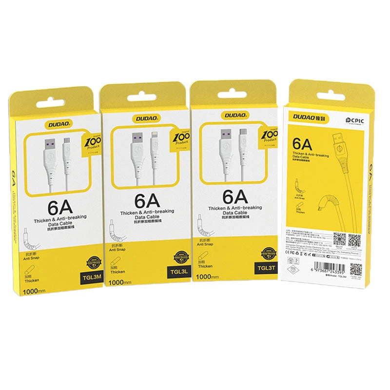 Dudao-kabel USB - USB type C 6A-kabel 1 m hvid (TGL3T)