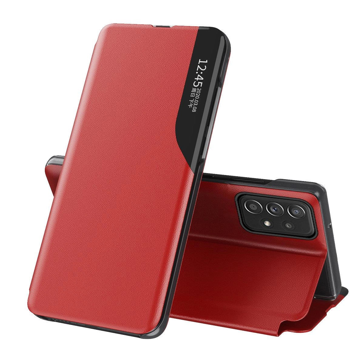 Eco læder View Case en elegant sag med en flap og stand funktion for Samsung Galaxy A73 rød