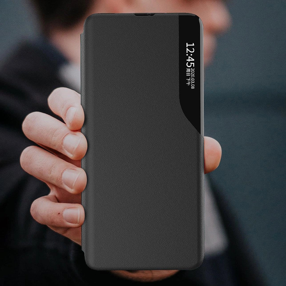 Eco læder View Case elegant tilfælde med en flap og stand funktion for Samsung Galaxy A73 blå