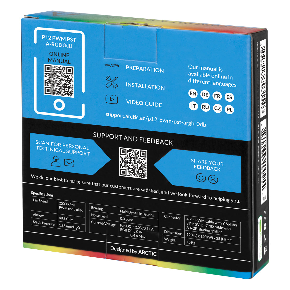 ARCTIC P12 PWM PST A-RGB 0dB Computerkabinet Ventilator 12 cm Sort, Hvid 1 stk
