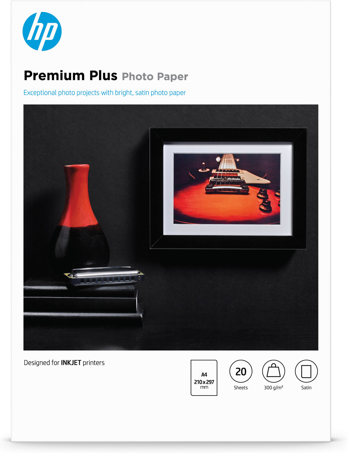 HP Premium Plus-fotopapir, satin, 300 g/m2, A4 (210 x 297 mm), 20 ark