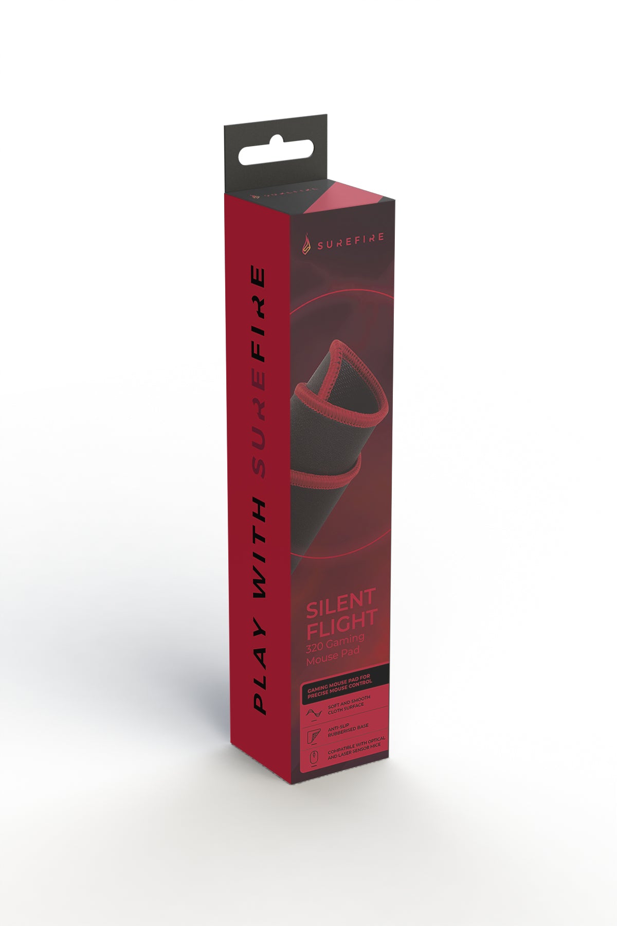 SureFire Silent Flight 320 Gaming musemåtte Sort, Rød
