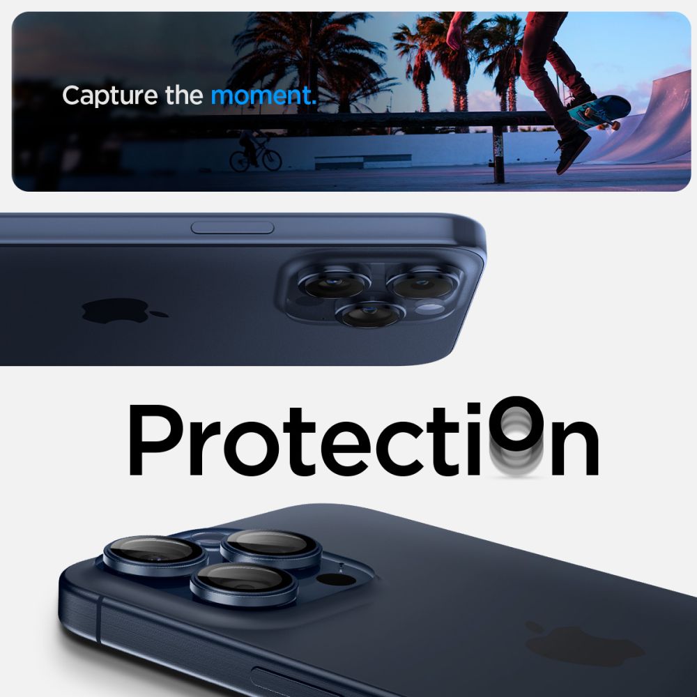 Kamera Beskyttelse Spigen Optik Pro Glas.Tr ”Ez Fit” Camera Protector 2 Pack Iphone 14 Pro / Max / 15 Pro / Max / 16 Pro / Max / 17 Pro / Max Blue Titanium